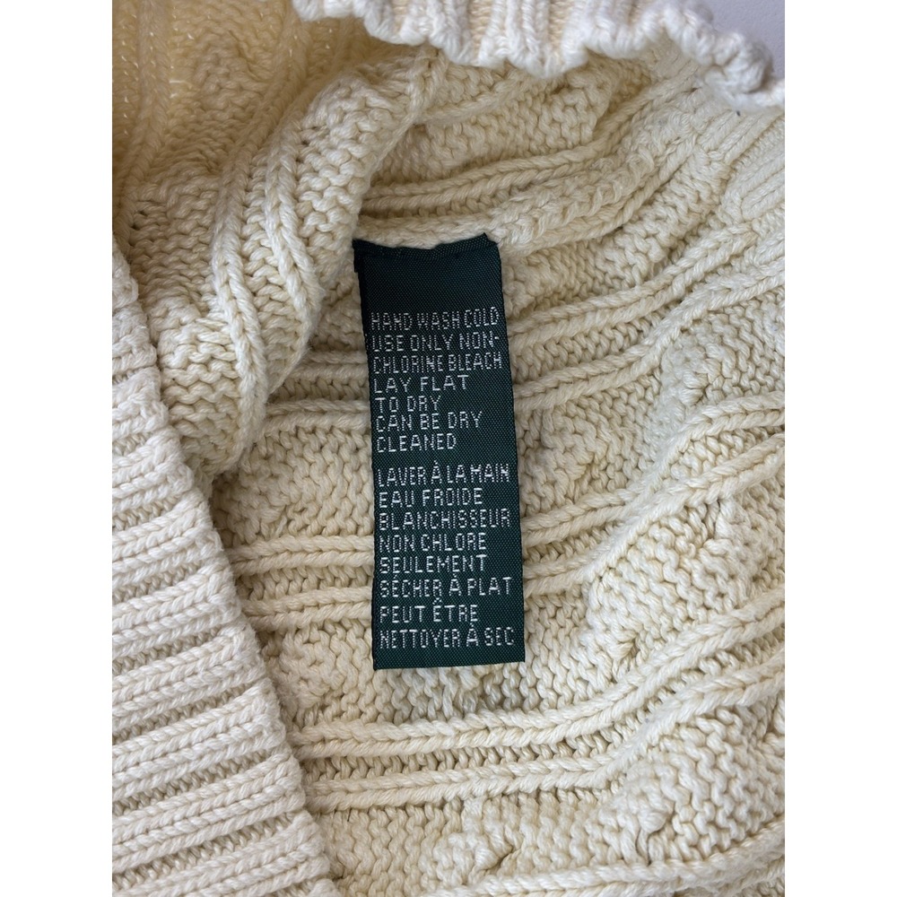 Vtg LAUREN RALPH LAUREN Sweater Womens Cable Knit Tennis-Sz M Butter Yellow - Picture 6 of 8